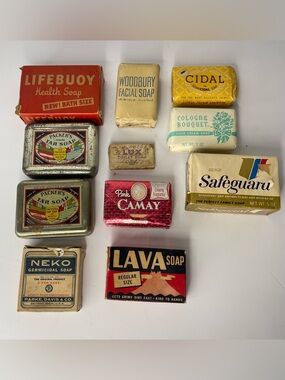 11 Vintage Soap Bars & Boxes Lifebuoy Lava Camay Tin Box Neko Cidal Safeguard